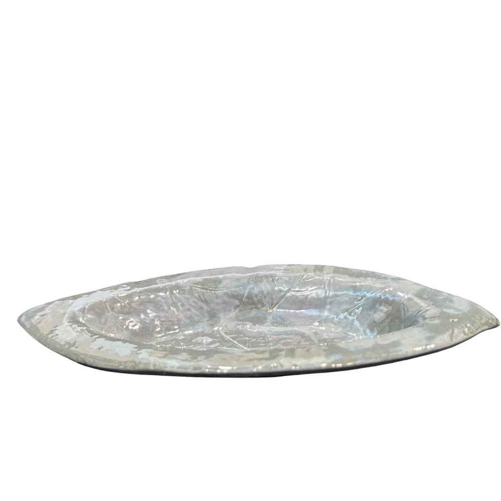 Unbranded Ceramic Leaf Platter Iridescent Blue Grey